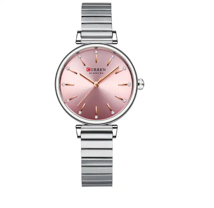 C-9081L Curren Pink Dial Silver Stainless Steel Chain Analog Quartz Women's Watch.