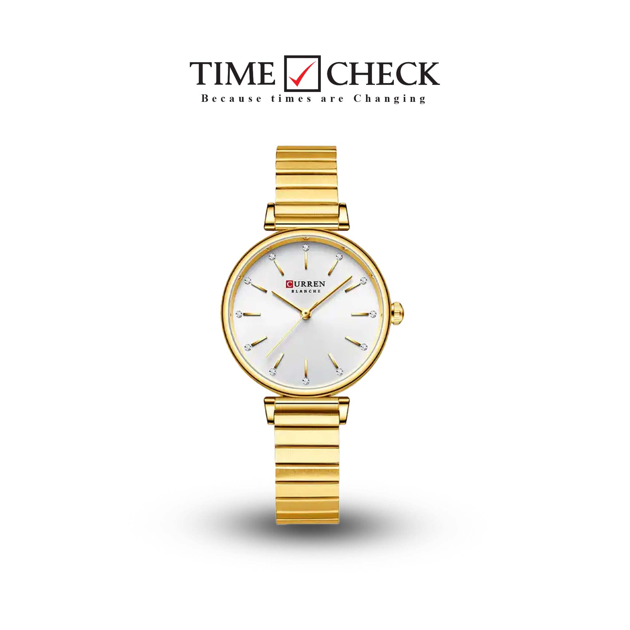 C-9081L Curren Silver Dial Golden Stainless Steel Chain Analog Quartz Women's Watch.