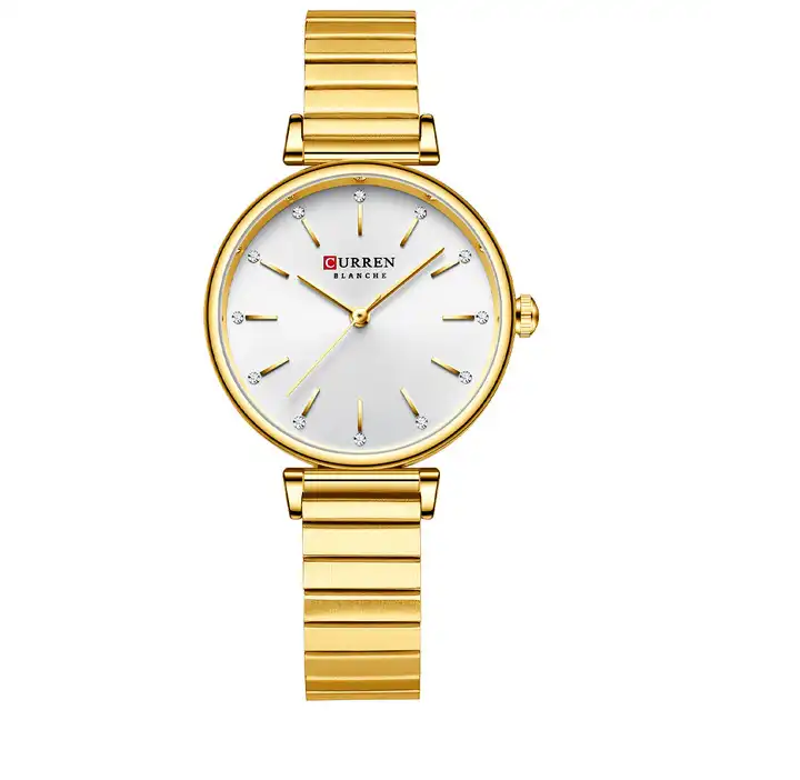 C-9081L Curren Silver Dial Golden Stainless Steel Chain Analog Quartz Women's Watch.