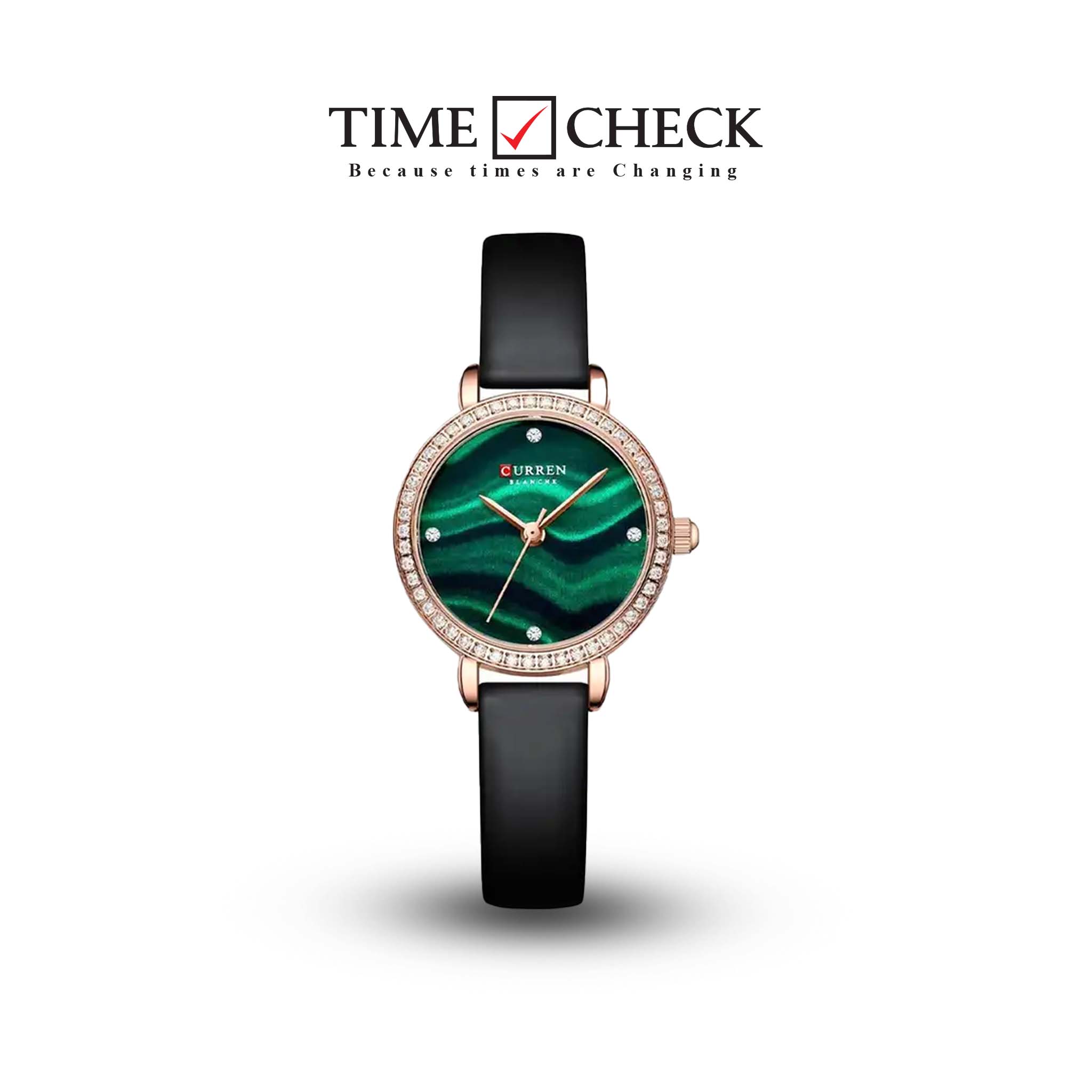 C9083L Curren Green Dial Black Leather Strap Analog Quartz Women's Watch.