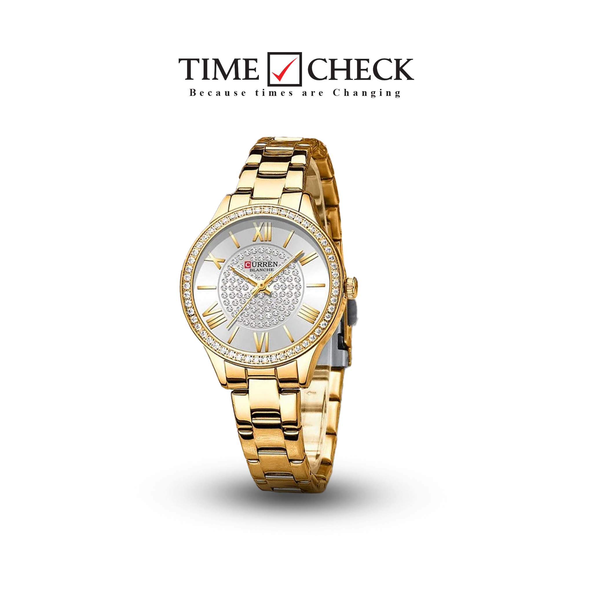 C-9084L Curren SILVER Dial Golden Stainless Chain Steel Analog Quartz Women's Watch.