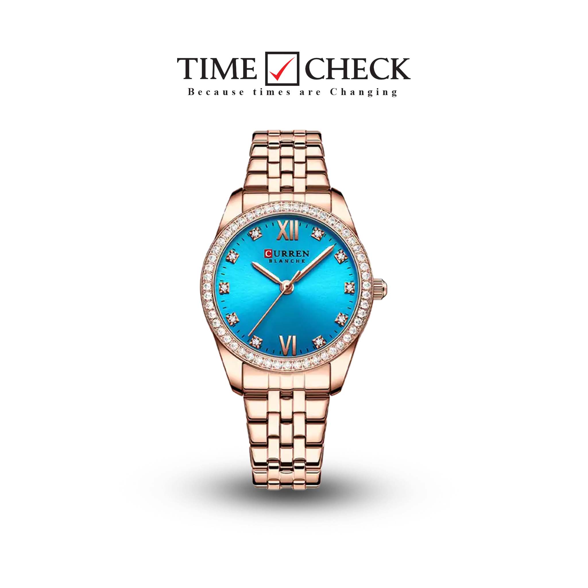 C9086L Curren Aqua Dial Rose-gold Stainless Steel Chain Analog Quartz Women's Watch.