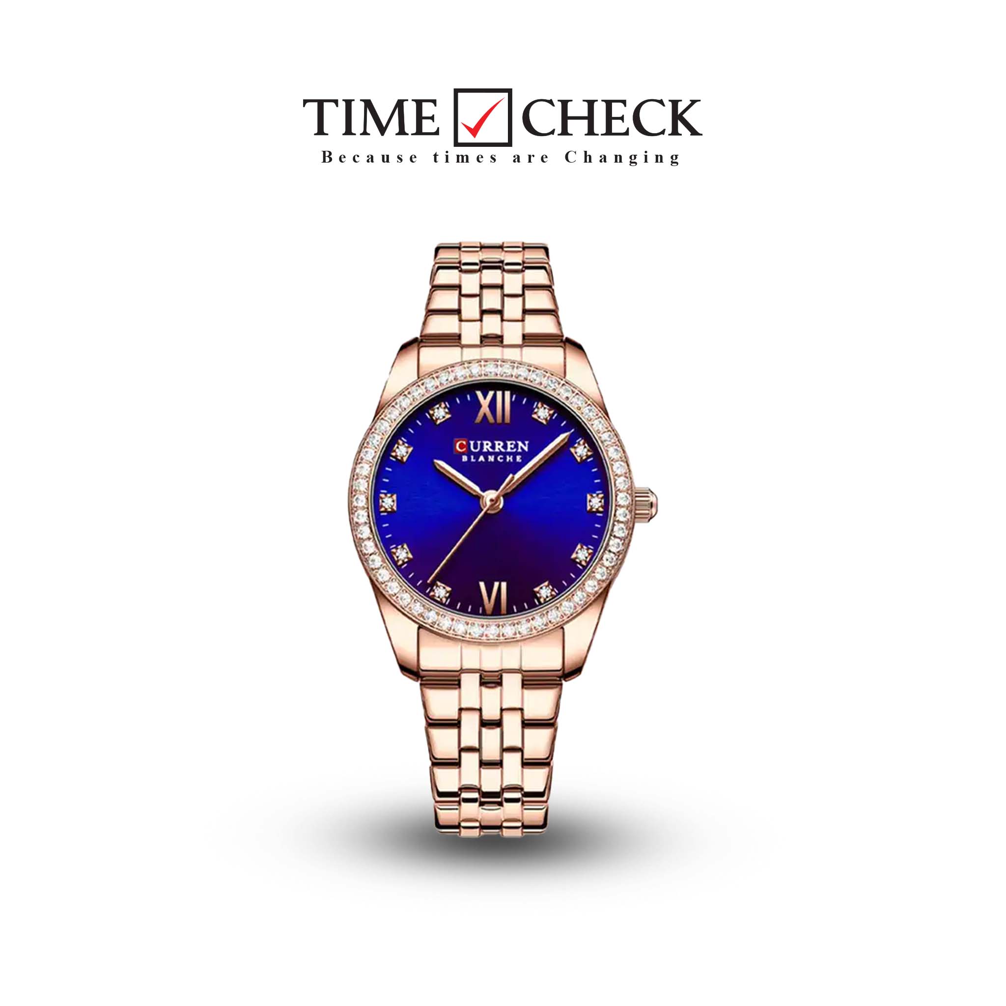 C9086L Curren Blue Dial Rose-gold Stainless Steel Chain Analog Quartz Women's Watch.