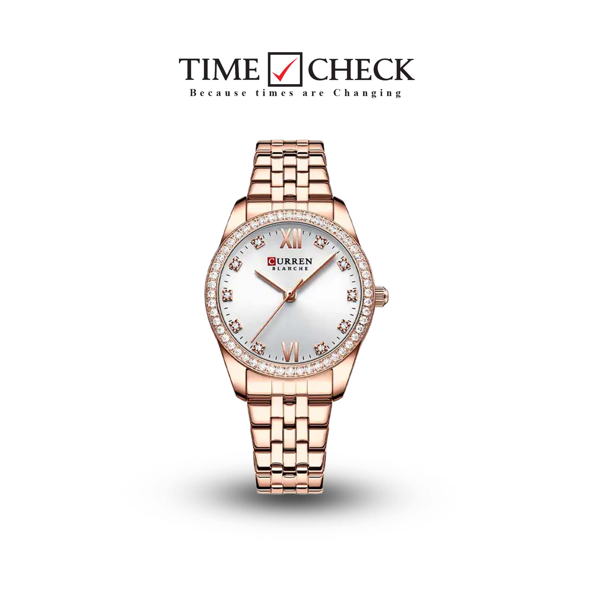 C9086L Curren Silver Dial Rose-gold Stainless Steel Chain Analog Quartz Women's Watch.