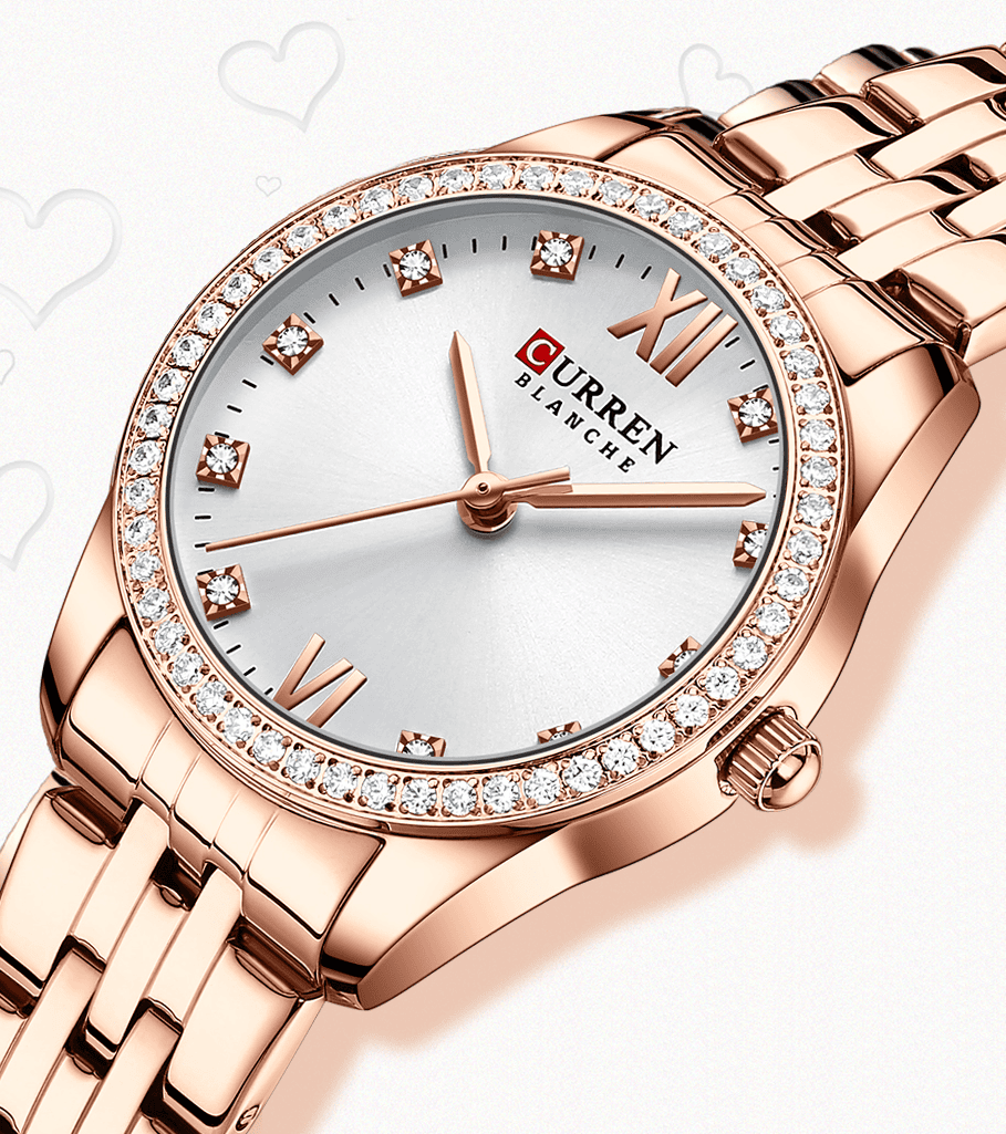 C9086L Curren Silver Dial Rose-gold Stainless Steel Chain Analog Quartz Women's Watch.