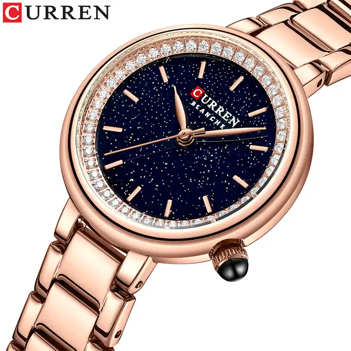 C9089L Curren Black Dial Rose-gold Stainless Chain Steel Analog Quartz Women's Watch.