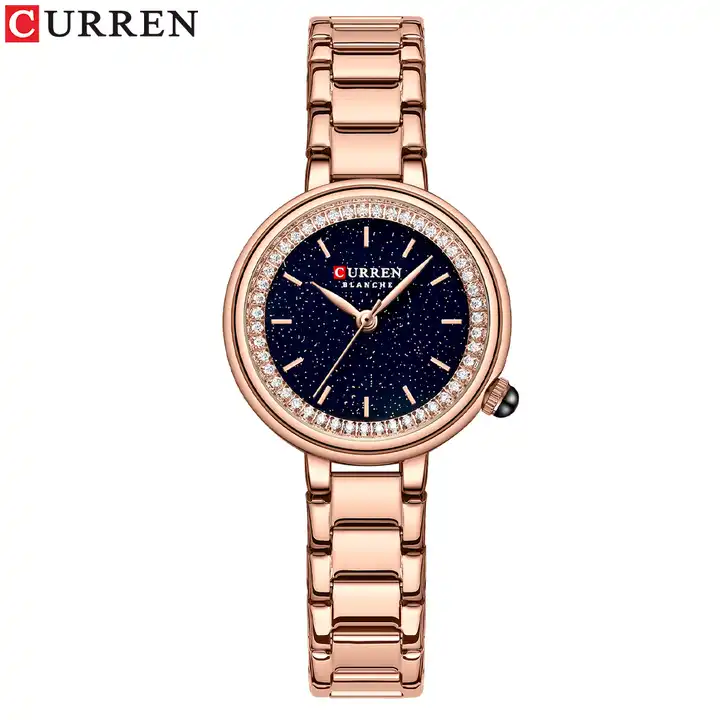 C9089L Curren Black Dial Rose-gold Stainless Chain Steel Analog Quartz Women's Watch.