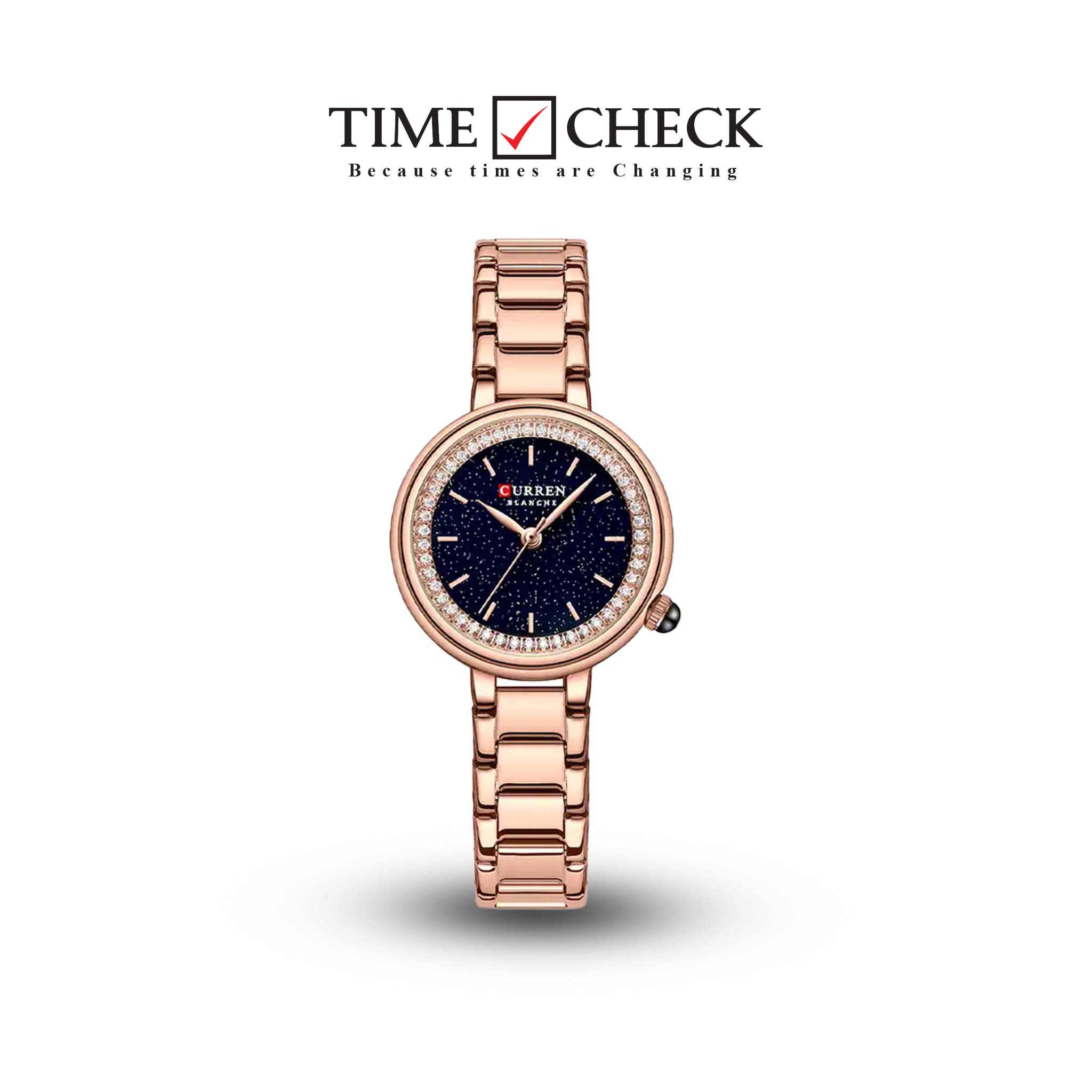 C9089L Curren Black Dial Rose-gold Stainless Chain Steel Analog Quartz Women's Watch.