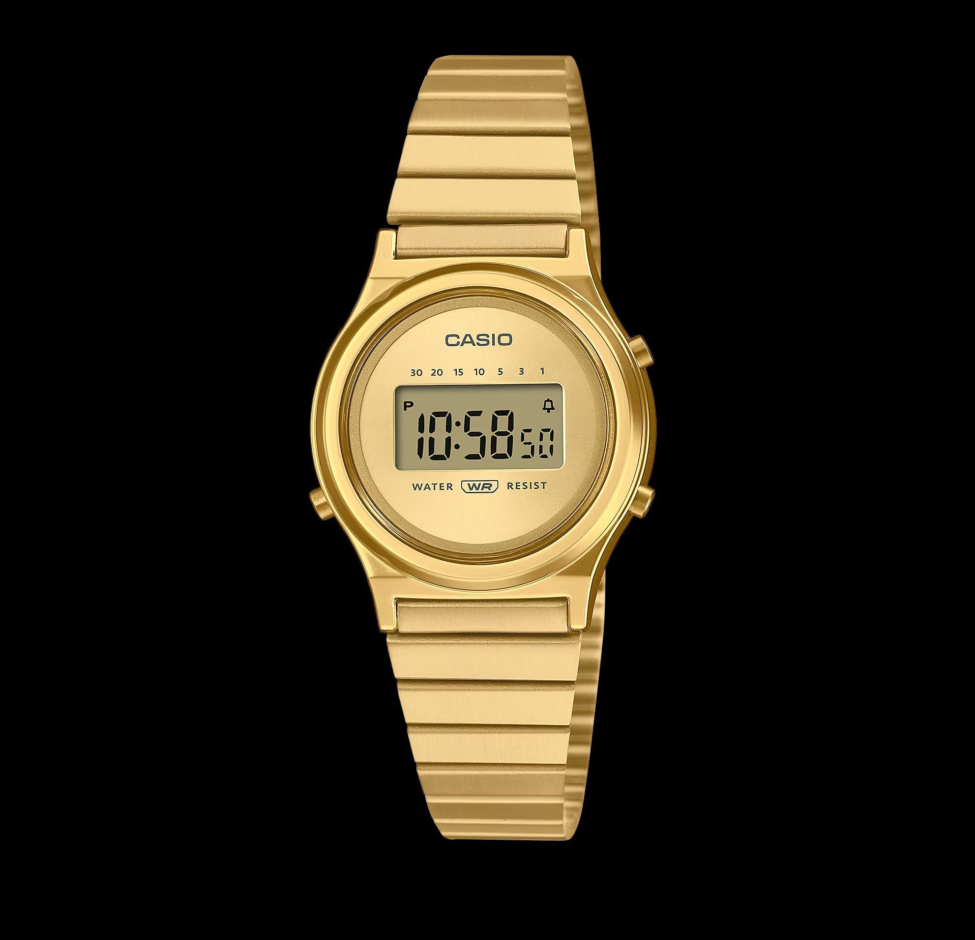 LA700WEG-9ADF Casio Vintage Gold Dial Gold Stainless Steel Chain Digital Women's Watch.