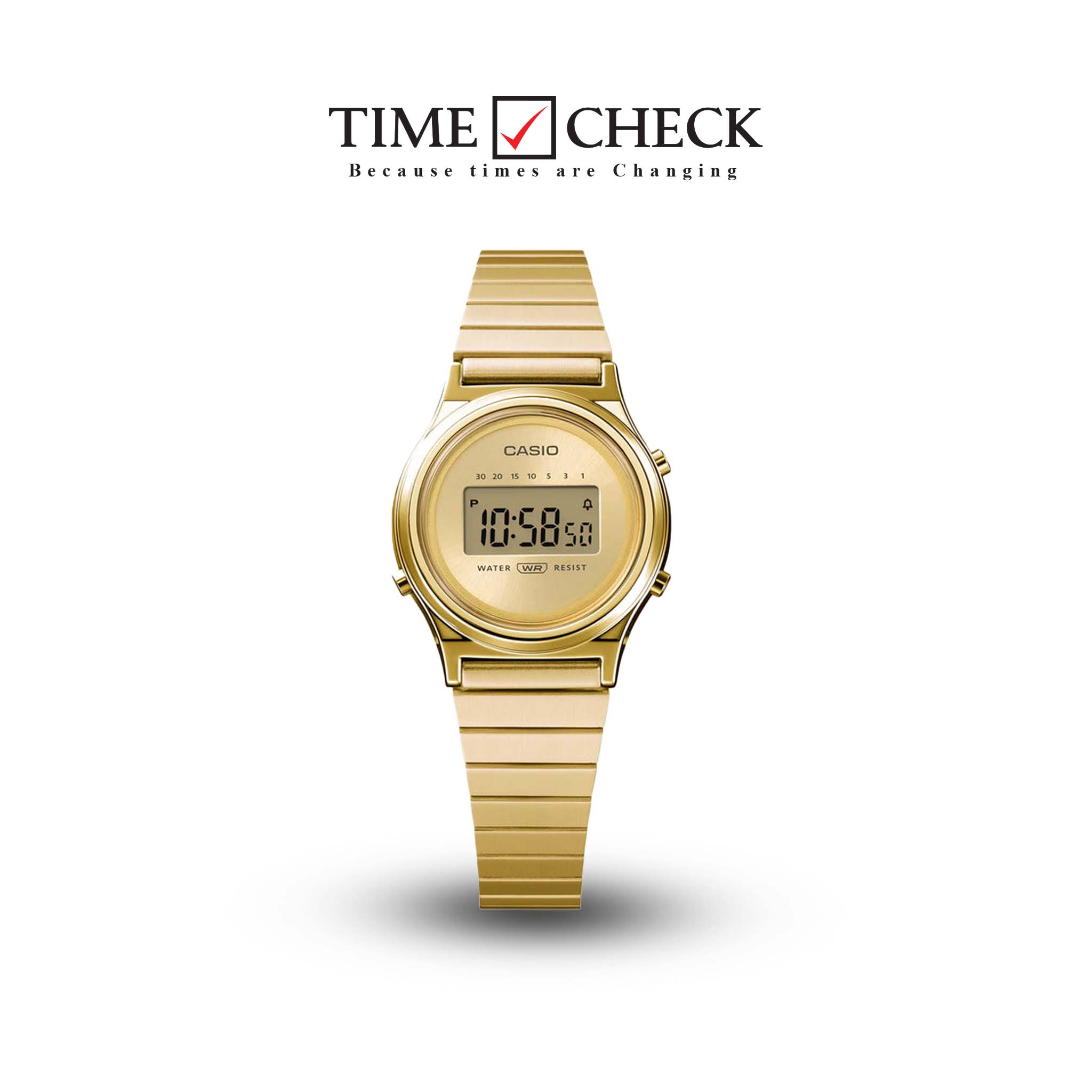 LA700WEG-9ADF Casio Vintage Gold Dial Gold Stainless Steel Chain Digital Women's Watch.