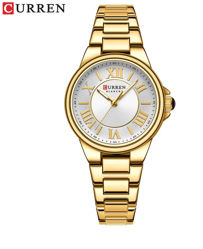 C-9091L Curren Silver Dial Golden Stainless Steel Analog Quartz Women's Watch.