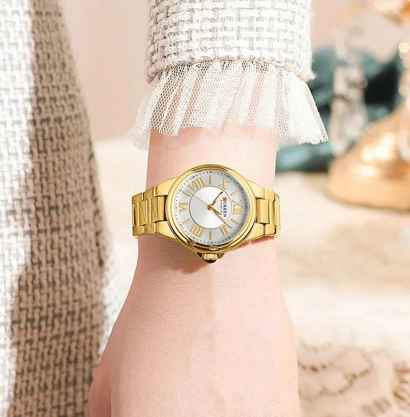 C-9091L Curren Silver Dial Golden Stainless Steel Analog Quartz Women's Watch.