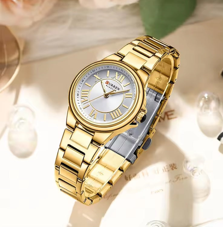 C-9091L Curren Silver Dial Golden Stainless Steel Analog Quartz Women's Watch.
